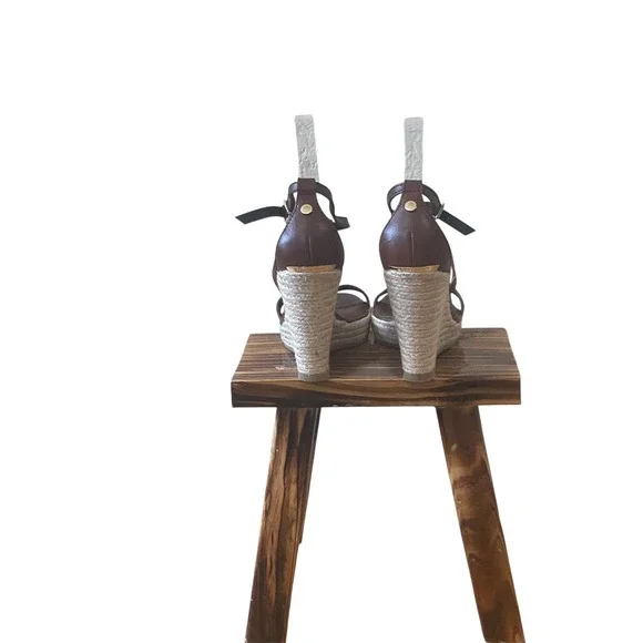 Burberry Brown Leather T-Strap Espadrille Wedge Sandals Size 36 - Picture 5 of 9